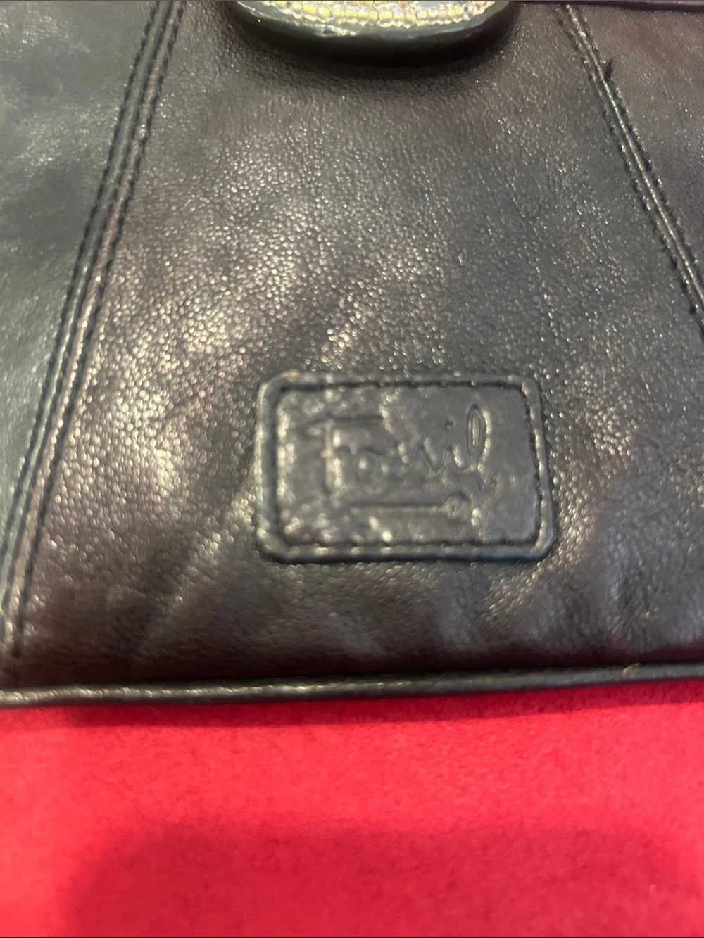 Fossil Black Leather Wristlet Clutch with Jeweled Flap